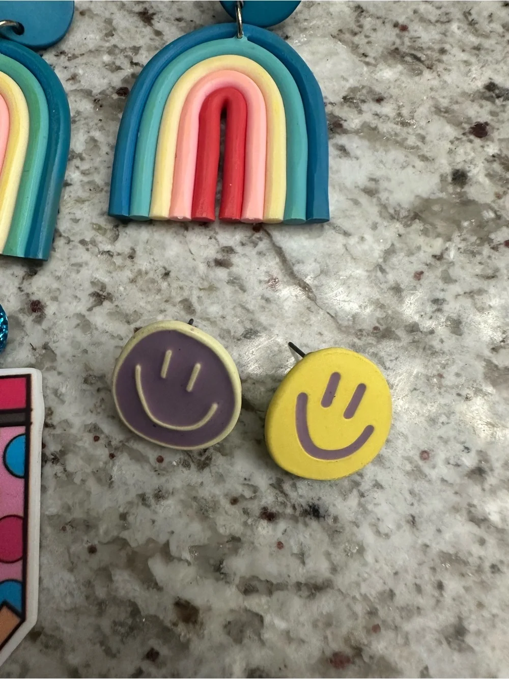 Teacher Colorful Rainbow, Pencil & Smile Earrings - festive earrings 2 pr - new